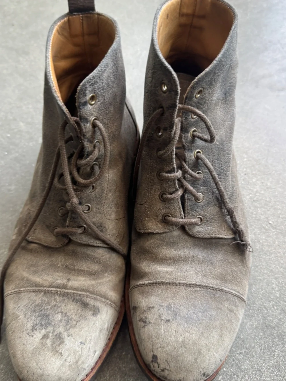Gray Suede Taft Boots, Size 8 — as-is, broken lace